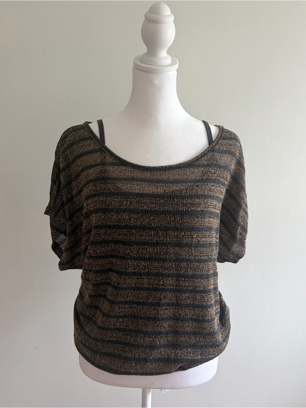 Y2K Mudd Striped Metallic Knit Top in Black and Gold